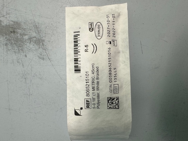 шовний матеріал 5-0 білий поліестер, R-5, 45 см